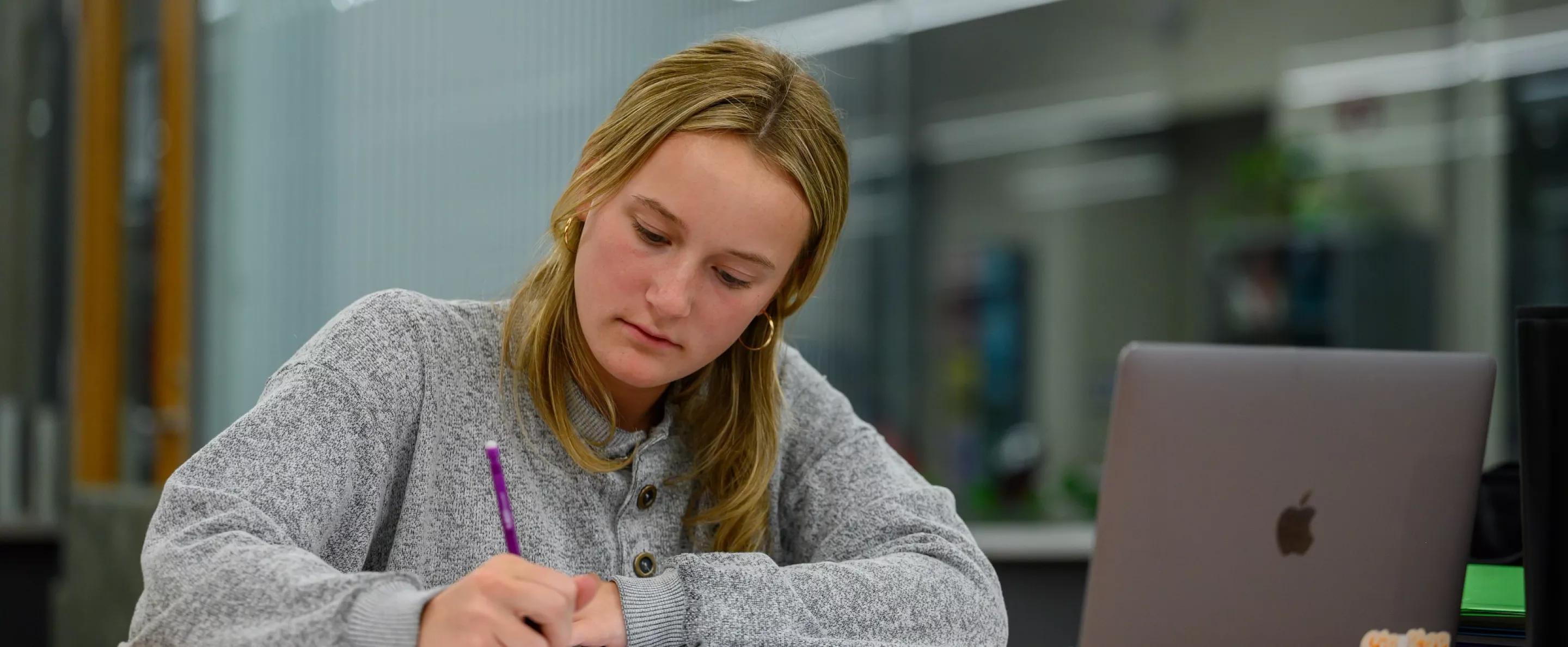 Student working in the Ekstrom Library.