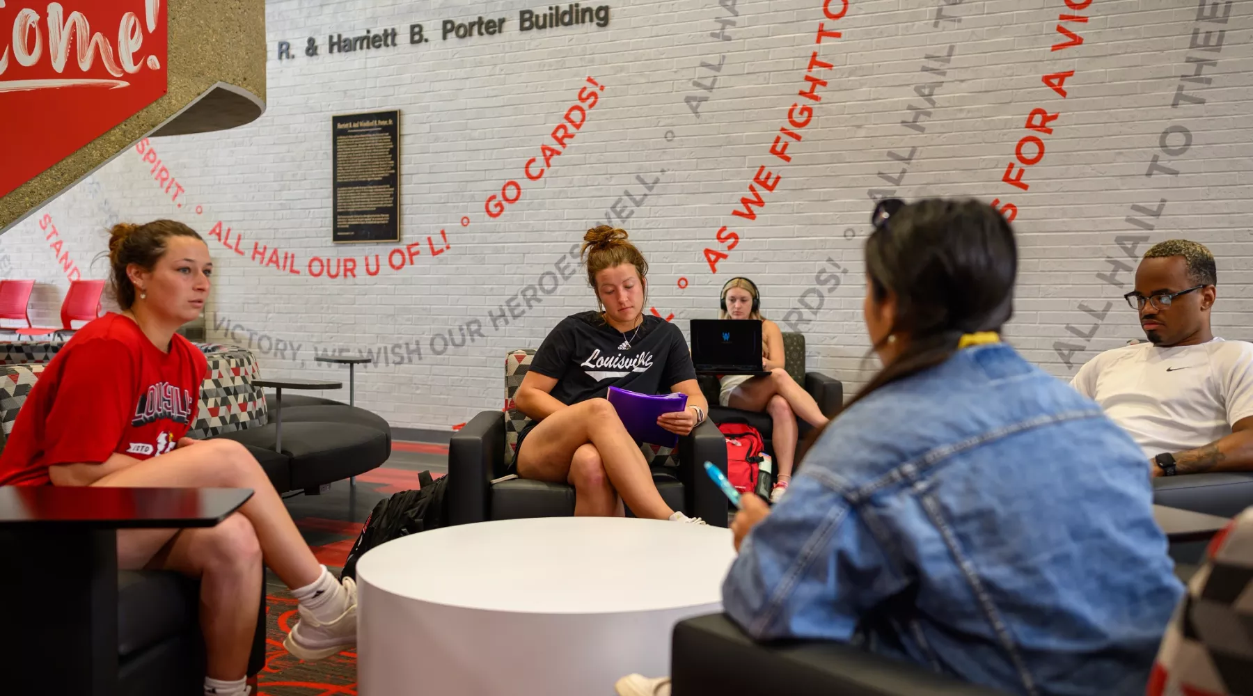 Students working in the Woodford R. and Harriet Porter Building.