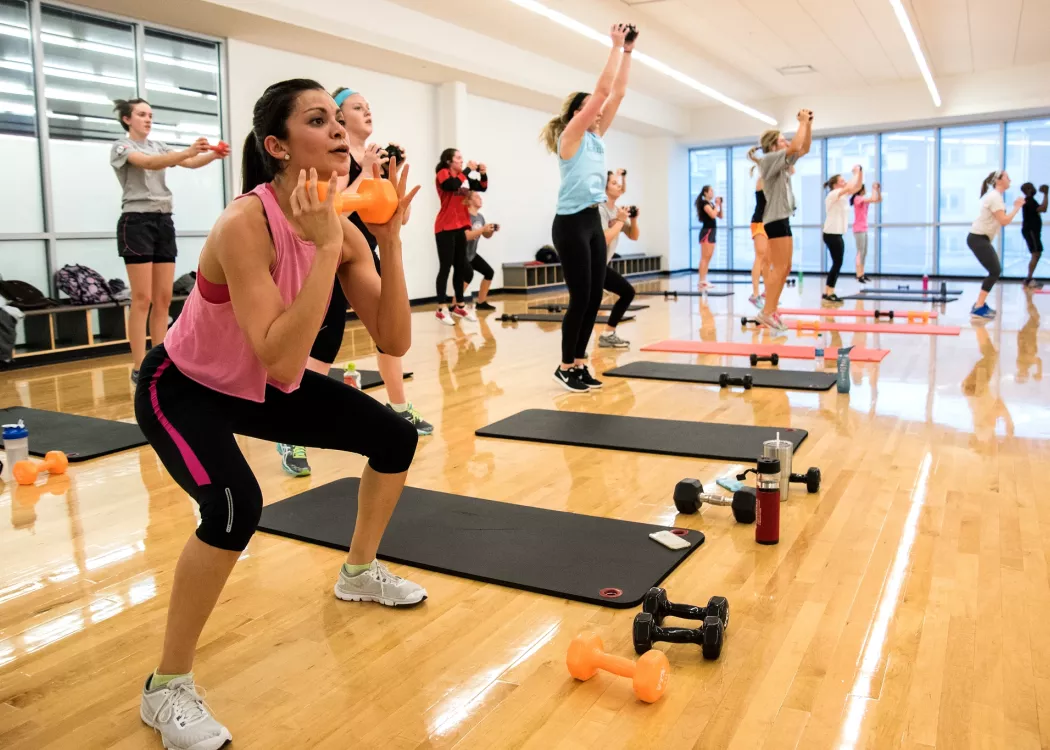 People working out during a fitness class at the SRC